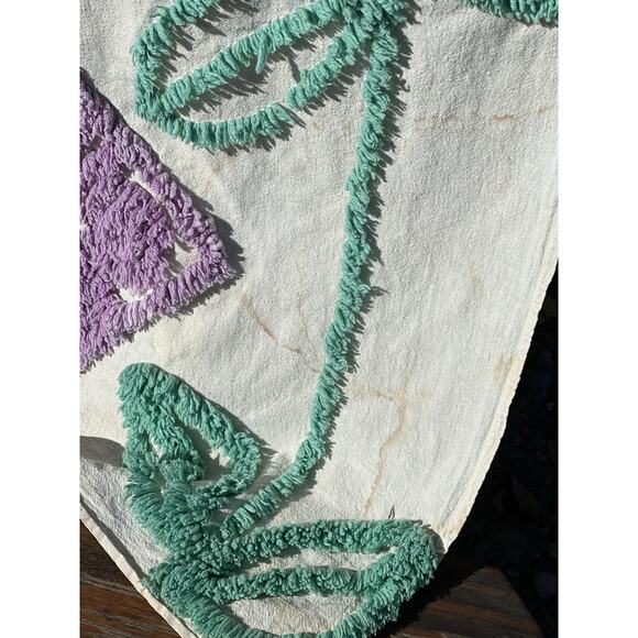 Vtg Chenille Bedspread Coverlet Twin 72x86 Geometric Floral Cottage Farmhouse - Picture 9 of 11